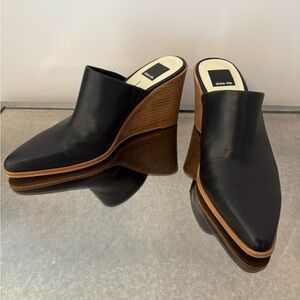Dolce Vita Beema Black Leather Mule Wedges Size 7.5